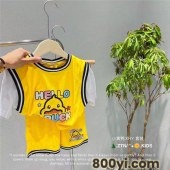 品牌小黄鸭童装-小黄鸭夏款套装批发-儿童短袖短裤套装货源