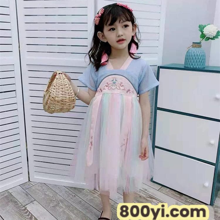 2021夏季新款汉服连衣裙-广州品牌童装折扣尾货-厂家一手货源批发