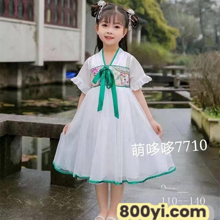 2021夏季新款汉服连衣裙-广州品牌童装折扣尾货--厂家一手货源批发